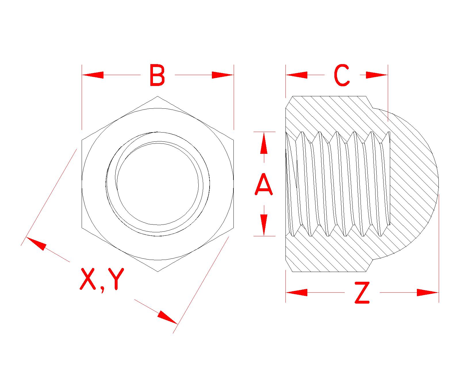 Stainless Steel Acorn Nut, S0306-0005, S0306-0007, S0306-0008, S0306-0010, S0306-0012, S0306-0013, S0306-0016, S0306-0020, Line Drawing